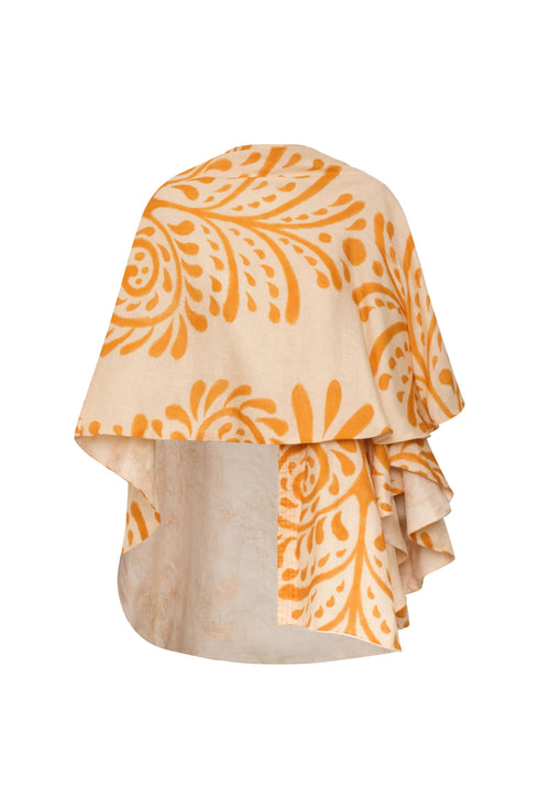 Cavalo Hand Embroidered Linen Poncho / Ecru Yellow Arabesque